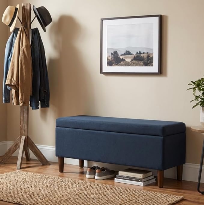 HomePop Malmo Decorative Storage Bench -Blue Velvet - Image 2
