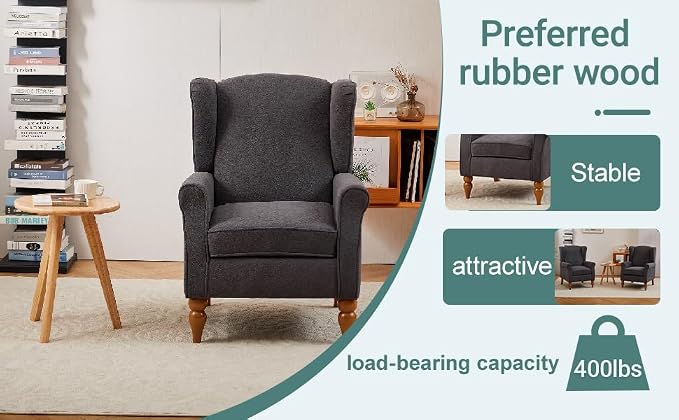 Coffee Table Armchair Set, High Back Reading Chair Solid Wood Side Table for - Image 5