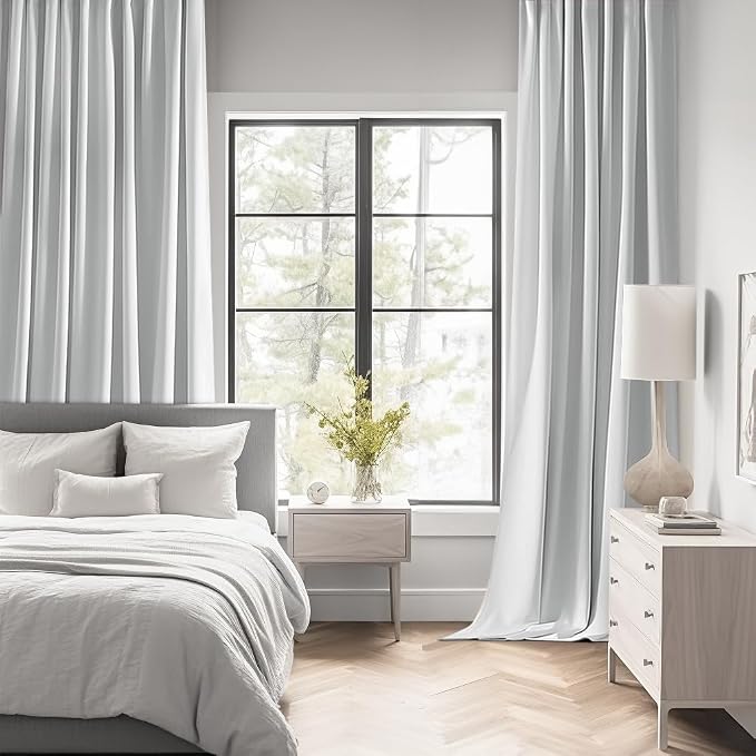 MIULEE Greyish White Back Tab Blackout Curtains 63 Inches Long 2 Panels Set - Image 2