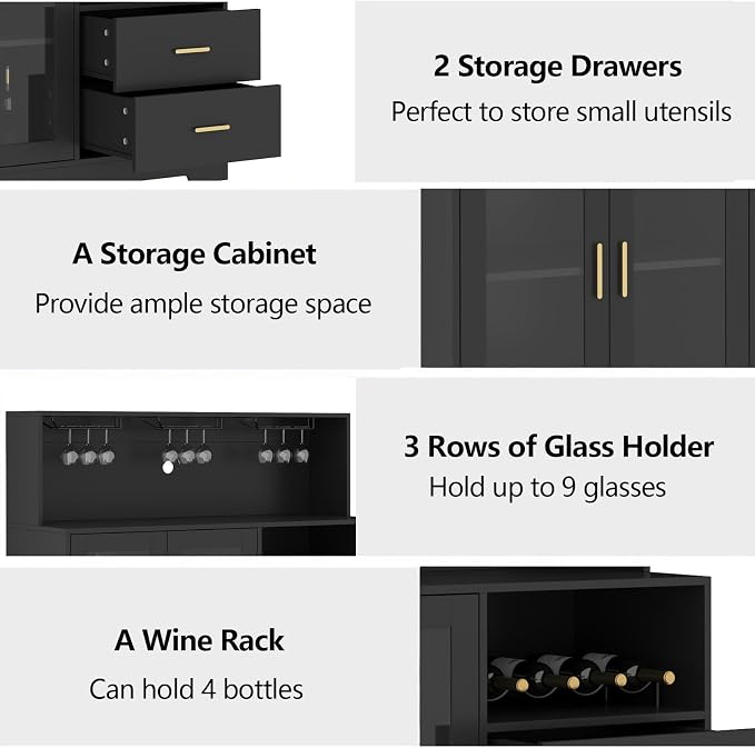 Bar Cabinet for Home with LED Light, Coffee Bar Cabinet with Wine & Glass Rack - Image 4