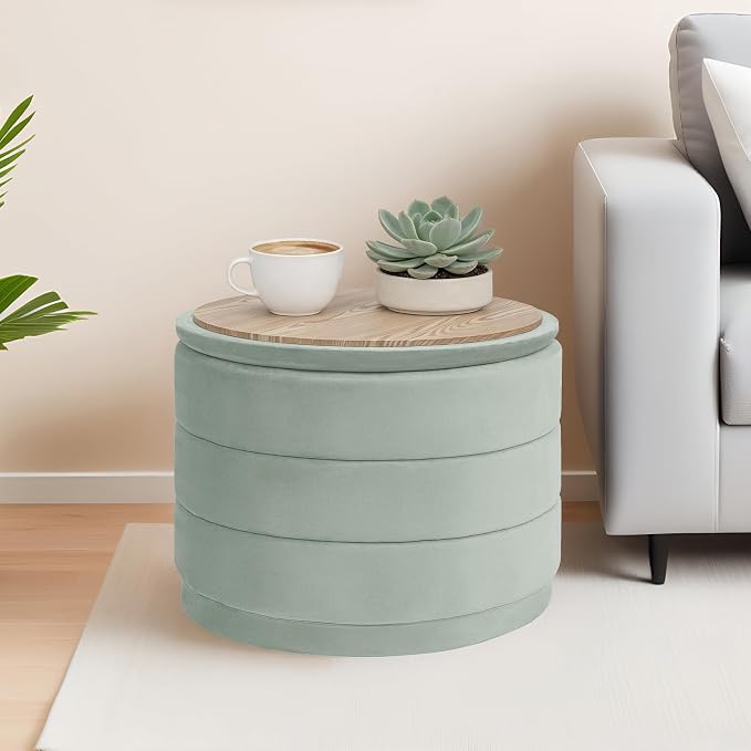 23" Upholstered Round Velvet Ottoman by CAIPINFUL