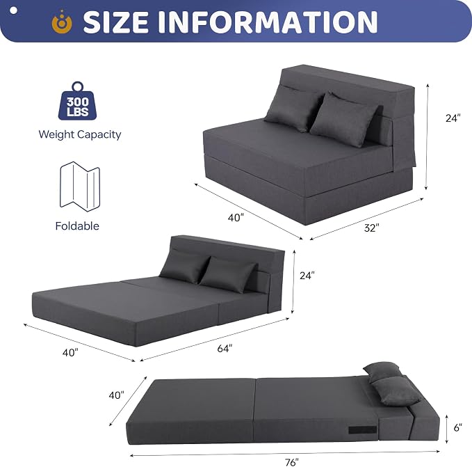 Fvkind Folding Sofa Bed, Foldable Sleeper Chair - Image 2