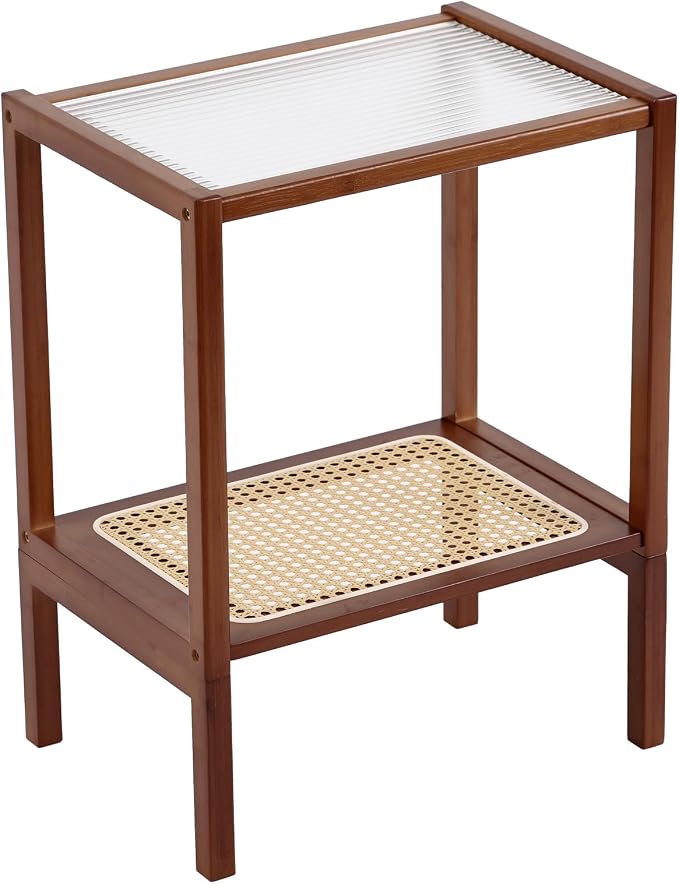 Tiita Rattan Side Table, Mid Century Nightstand, 2-Tier Bamboo Accent Bedside by TiitaHome