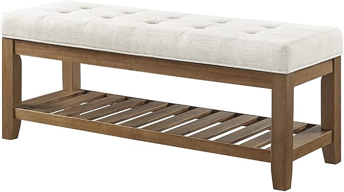 24KF Large Rectangular Upholstered Tufted Linen Ottoman Bench, Padded Bench - Image 5