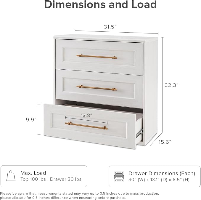 mopio Blake 3 Drawer Dresser for Bedroom, Chest of Drawers, Wood Dresser - Image 2