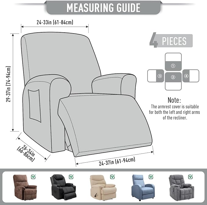 TAOCOCO Recliner Cover 4-Pieces, Recliner Stretch Sofa Slipcover, Recliner - Image 5