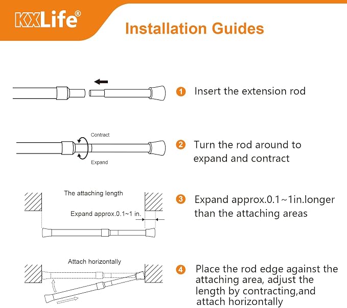 KXLife 2 Pcs Spring Tension Curtain Rod Adjustable 28 to 40 Inches, 5/8" - Image 6