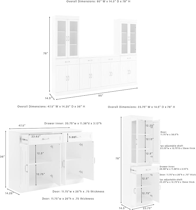Crosley Furniture Stanton 3-Piece Sideboard Buffet Cabinet and Glass Door - Image 3