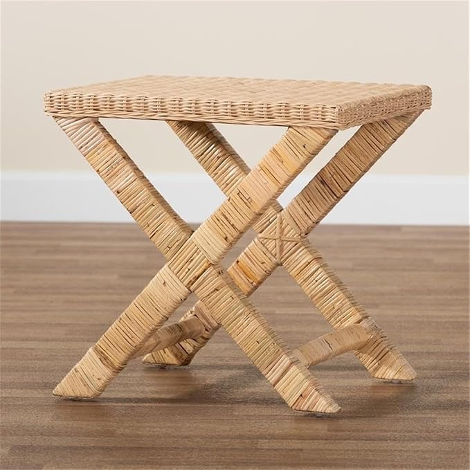 Baxton Studio Farica Modern Bohemian Natural Rattan and Mahogany Accent Bench - Image 9