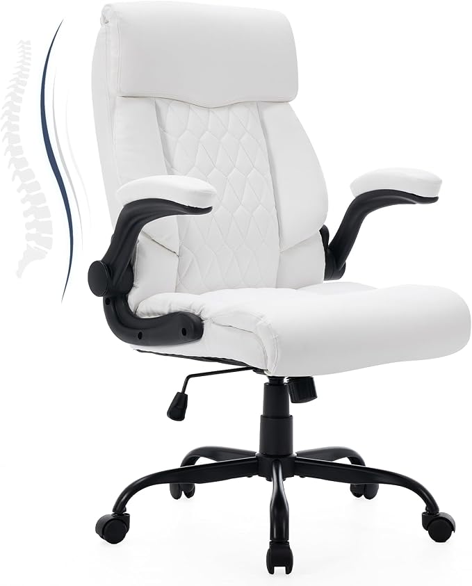 High Back Office Chair with Flip-up Armrests, Leather Comfy Desk Chair with by FORVEOLUX