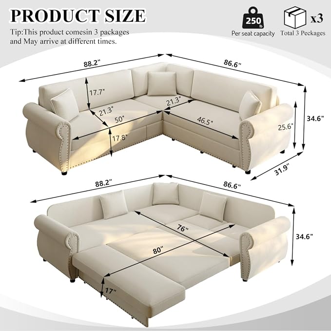 88.2" Sectional Sleeper Sofa - Image 3