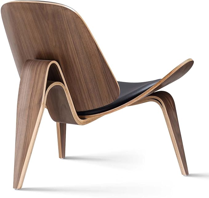 Furgle Mid Century Modern Shell Lounge Chair, PU Leather, Tripod Plywood - Image 8