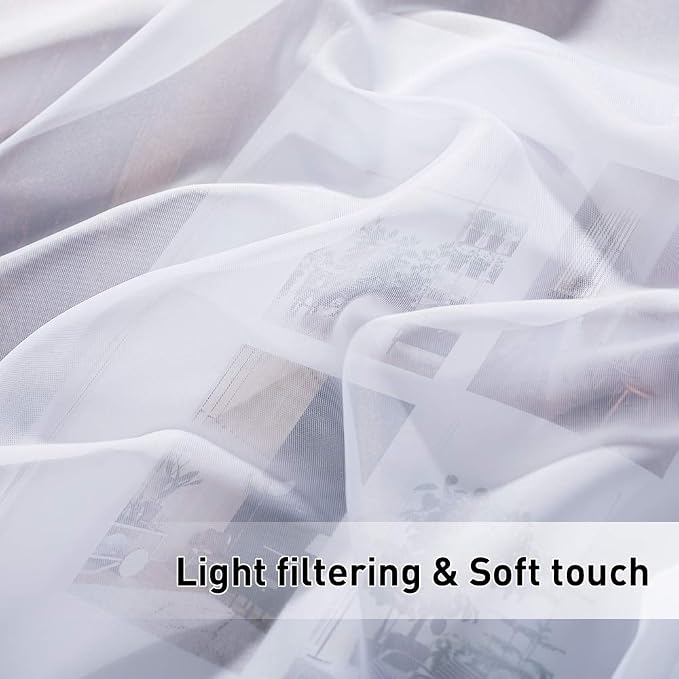 RYB HOME Detachable Sheer Outdoor Curtains White Privacy Sheer Drapes Extra - Image 8