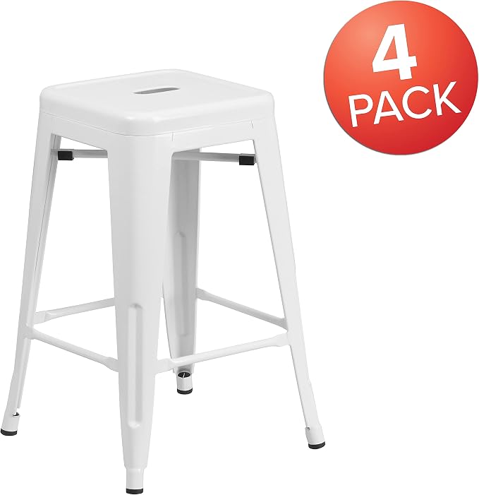 Flash Furniture Lily 4 Pack Commercial Grade 24" High Backless White Metal - Image 4