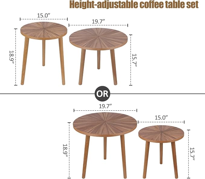 Round Coffee Table Set of 2, Mid Century Modern Coffee Table, Small Farmhouse - Image 3
