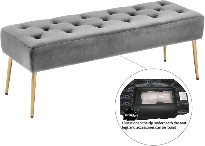 DUHOME Modern Velvet Ottoman Bench, Button-Tufted Upholstered Bedroom Benches - Image 6