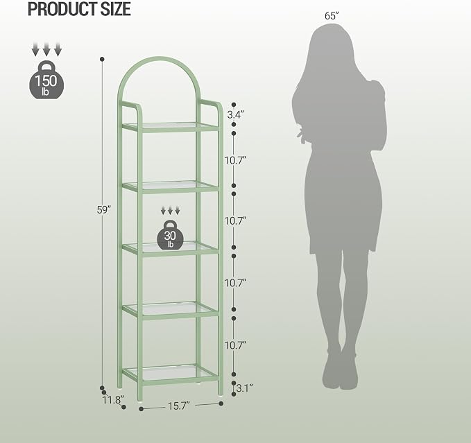 Hzuaneri Bookcase Bookshelf, Tempered Glass Bookshelves, Slim Shelving Unit - Image 2
