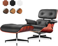 Top Black Grain Leather, Mid Century Chaise Lounge Chair and Ottoman, Modern by MakeHomeBetter