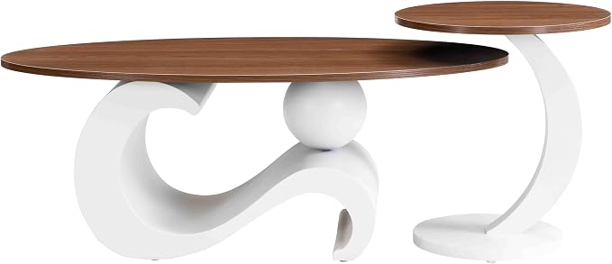 Modern Oval Coffee Table Set of 2, Wood Nesting Coffee Tables - Image 3