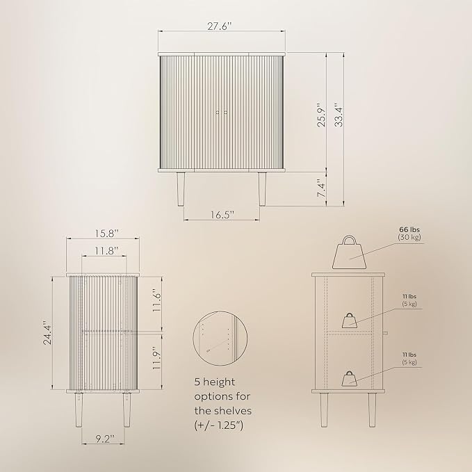 WERMO 28'' Fluted Black Bar Cabinet - Image 6