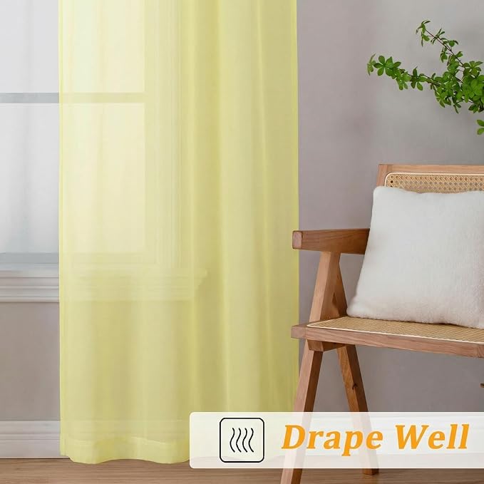 Gwine Light Yellow Sheer Curtains 72 Inches Long 2 Panels Set, Light Filtering - Image 7