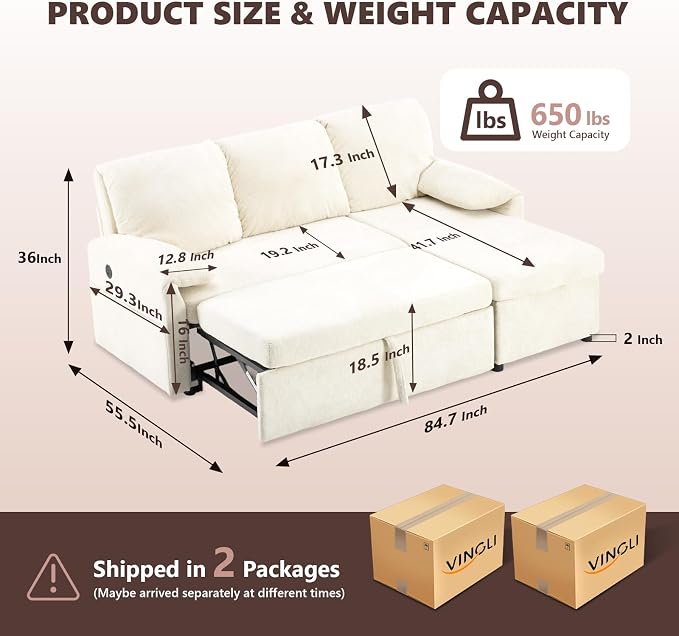 VINGLI Beige Convertible Futon Sofa Bed, Sleeper Sofa - Image 2