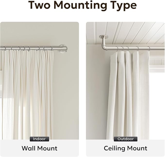 Zeerobee Curtain Rods for Windows 72 to 144, 1 Inch Industrial Wrap Around - Image 5