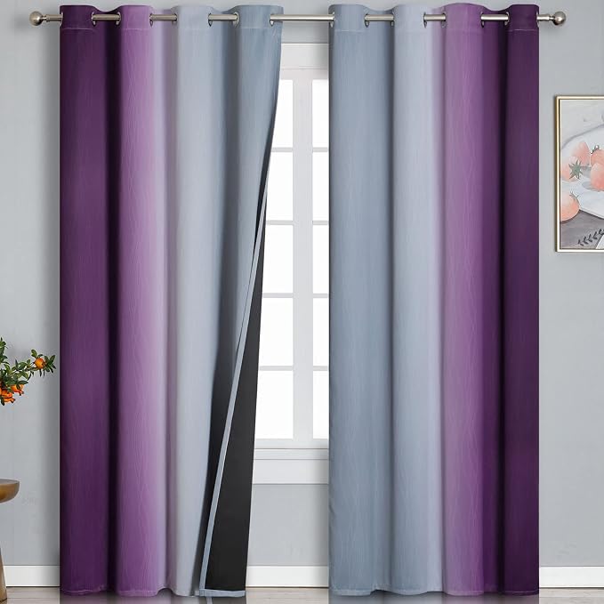 Ombre Purple and Gray Curtains 96 Inches Long, Total Blackout Curtains by ESTELARTEXTILER