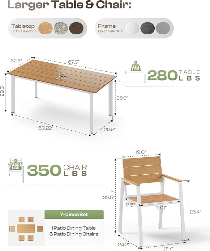 Outdoor Dining Set for 6, Patio Table and Chairs Set - Image 6