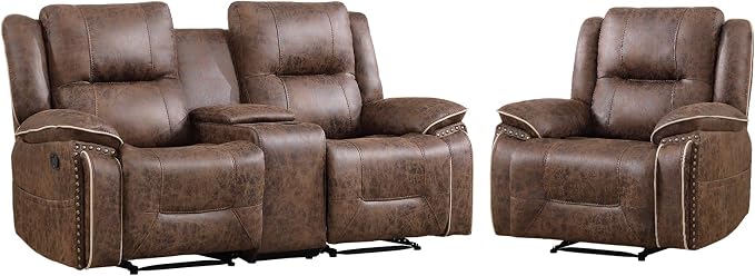 EBELLO Faux Leather Manual Recliner Sofa Set, 1 Seat Reclining Chair and a - Image 8