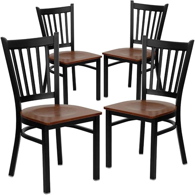 Flash Furniture 4 Pack HERCULES Series Black Vertical Back Metal Restaurant by FlashFurniture