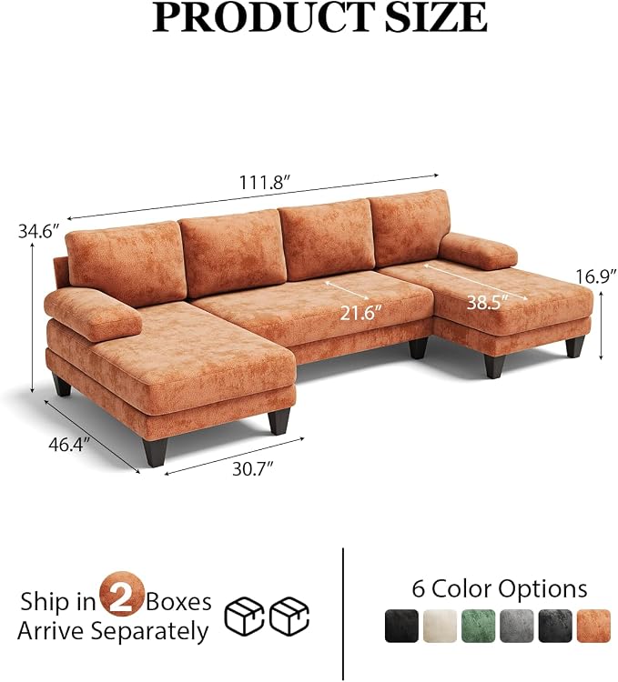 U-Shaped Sectional Couches for Living Room | 112 Inch Modern Sectional Couch | - Image 2