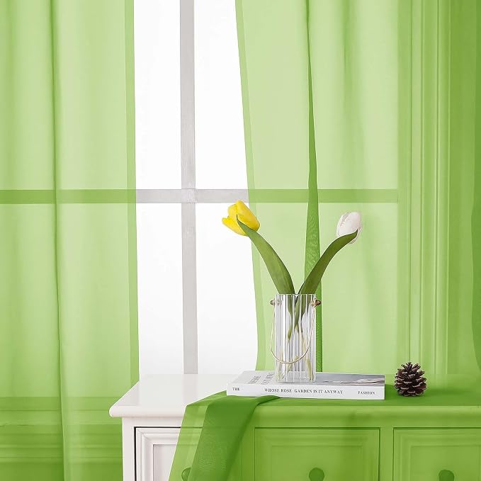 Lecloud Lime Sheer Curtains for Living Room 54 Inch Length 2 Pcs, Solid Color - Image 6