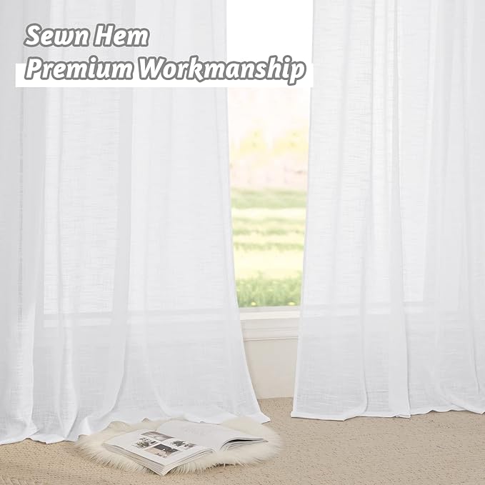 RYB HOME White Linen Textured Sheer Ties - Image 5