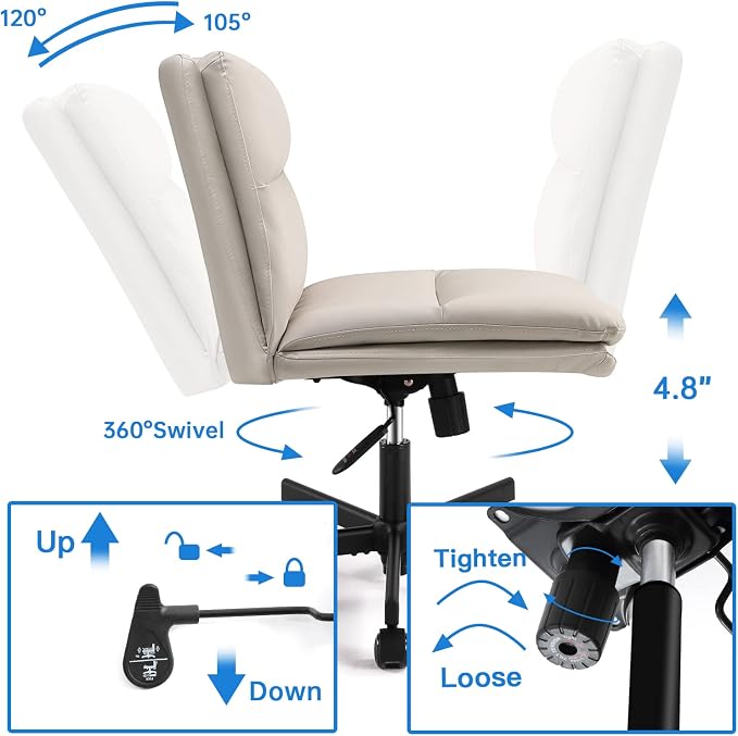 EMIAH Criss Cross Chair with Wheels Home Office Desk Chairs PU-Padded Vanity - Image 9