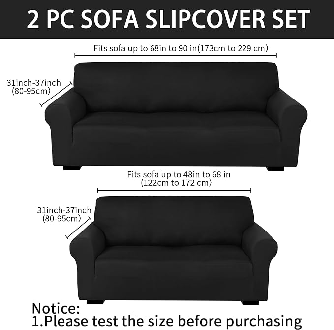 Peryiter 2 Pcs Sofa Covers Couch and Loveseat Covers Set Stretch Sofa Slipcover - Image 2