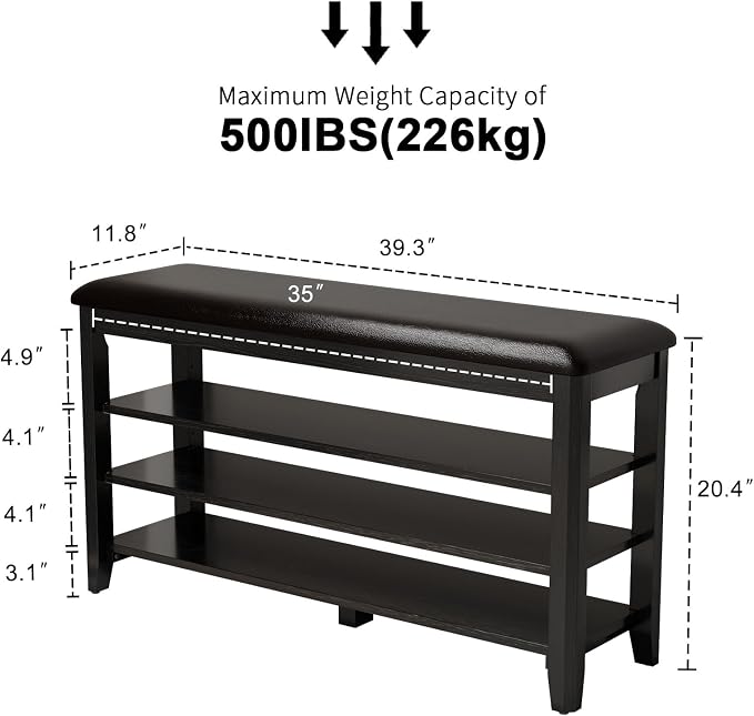 AQIMUELE Shoe Bench with Leather Cushion, 3 Tiers Shoe Storage Bench Height - Image 2