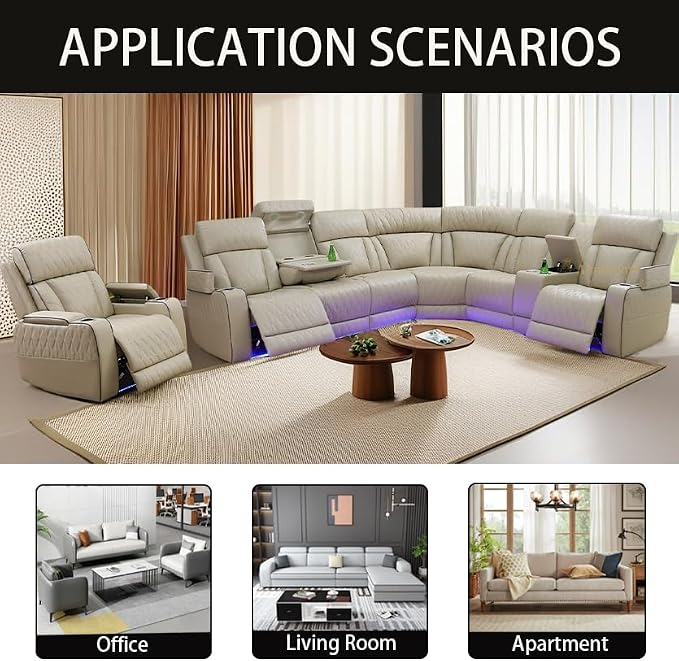 A Ainehome Furniture Reclining Sectional Sofa Set, Breathing Leather Furniture - Image 7