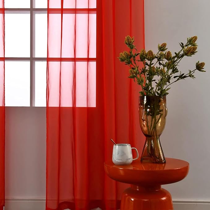 SpaceDresser Sheer Red Curtains 4 Panels Rod Pocket Semi-Sheer Curtain 90 - Image 5