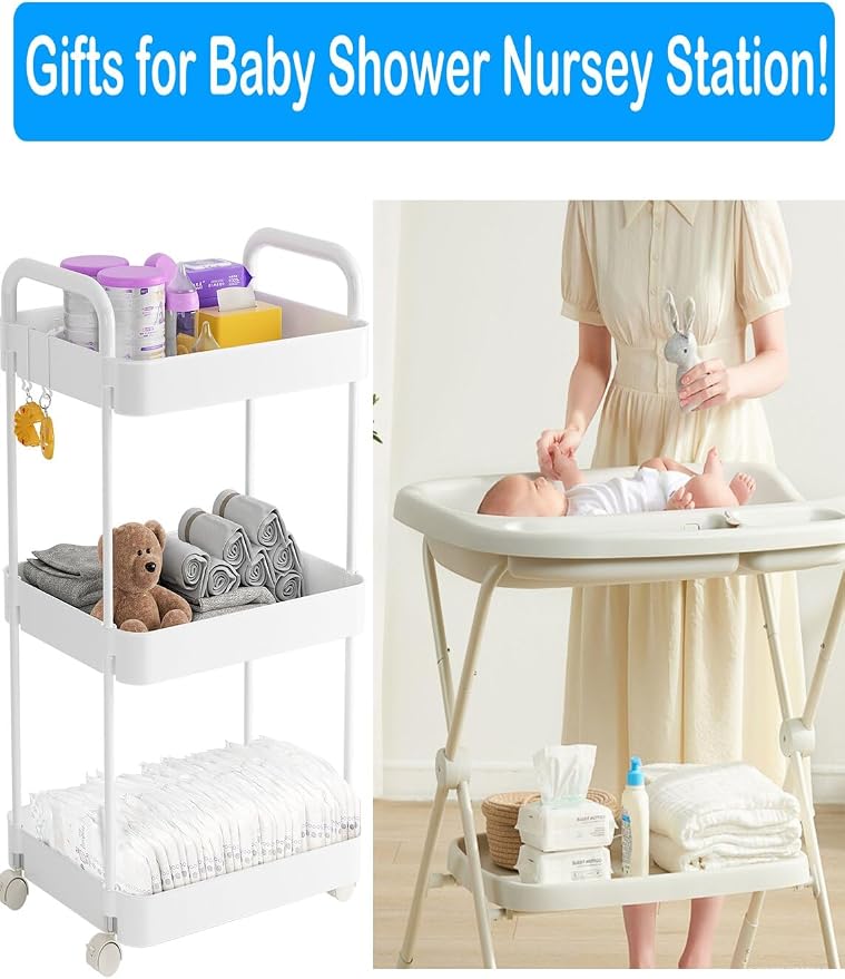 Volnamal Diaper Caddy Organizer, 3-Tier Movable Diaper Cart - Image 6