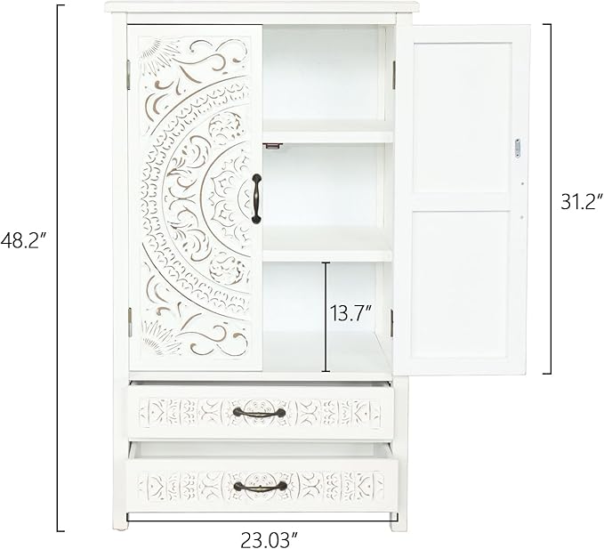 LKTART 48" Tall Vintage Sideboards Carved Wood Buffet Cabinet, Farmhouse Pantry - Image 2
