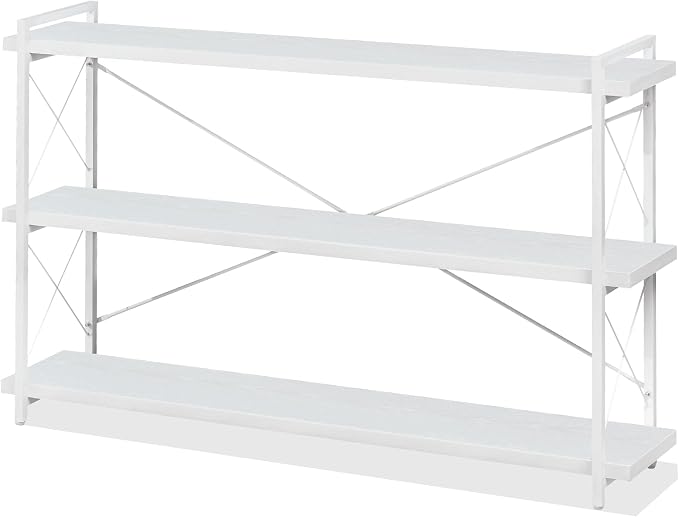 HCHQHS Bookshelf, 3-Tier Long Industrial Bookcase, Freestanding Horizontal by HCHQHS