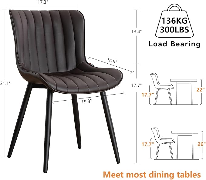 YOUNUOKE Dining Chairs Set of 2 Upholstered Mid Century Modern Kitchen Chair - Image 2