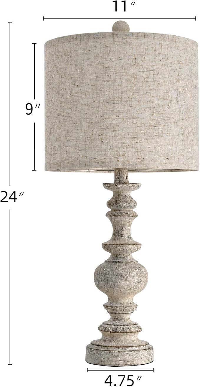 BOBOMOMO 24" Farmhouse Retro Table Lamp Set of 2, Traditional Resin Lamps - Image 4