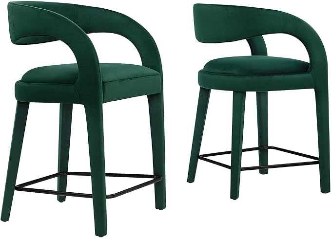 Modway EEI-6566-GRN-BLK Pinnacle Performance Velvet Counter Stool Set of Two by Modway
