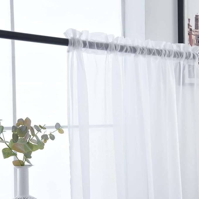 SpaceDresser Sheer White Curtains 4 Panels Rod Pocket Semi-Sheer Curtain 45 - Image 7