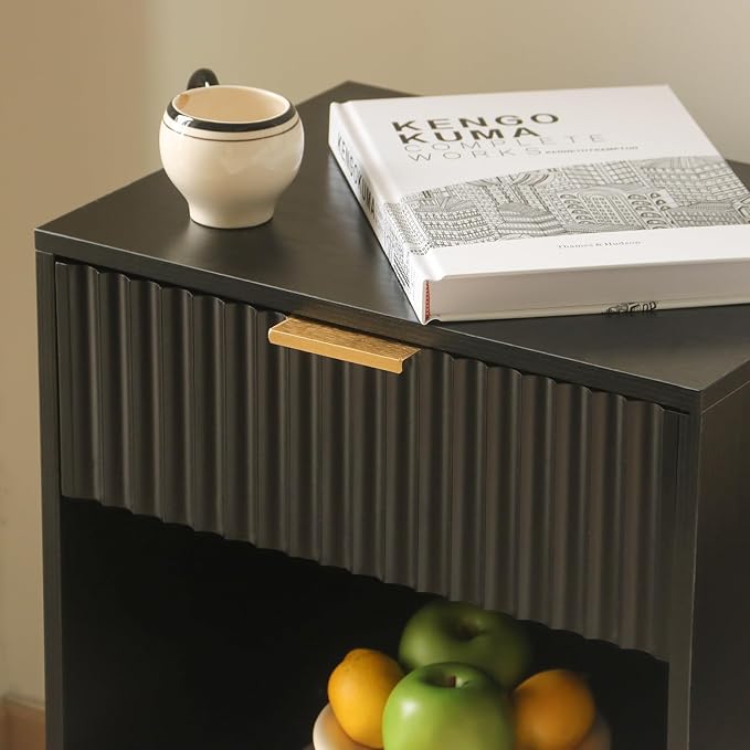 Fultyle Black Fluted Nightstand, Modern Bedside Table - Image 7