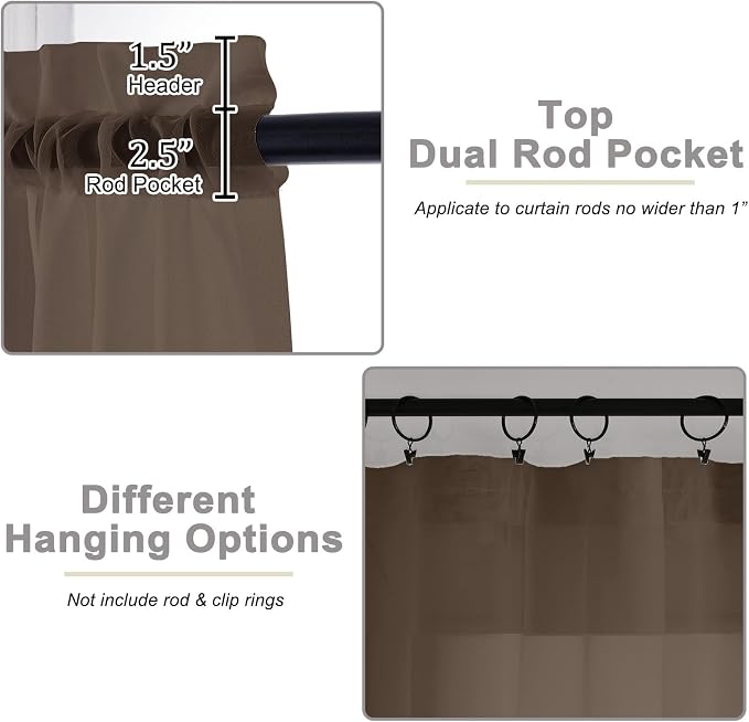 Chocolate Sheer Curtain for Bedroom Living Room 78 Inches Long 2 Panels Set - Image 4