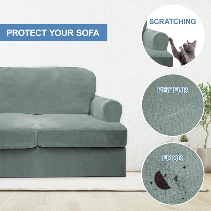 CUCRAF T Cushion Sofa Cover 3 Piece Loveseat Slipcovers, Soft Thick Velvet - Image 4
