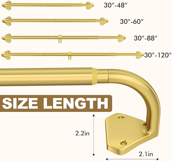 GXOACKJ Gold Curtain Rods for Windows 28 to 48 inch, 5/8 inch Adjustable Wrap - Image 4